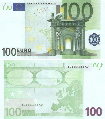 фото Италия 100 евро 2002 S J028 Трише UNC