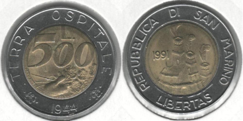 фото Сан-Марино 500 лир 1991 VF (KM#269)