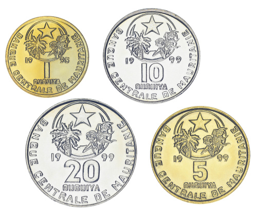 фото Мавритания набор из 4 монет 1995-1999 UNC 1, 5, 10, 20 угий