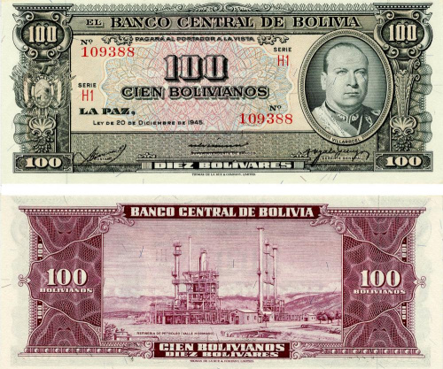 фото Боливия 100 боливиан 1945 UNC