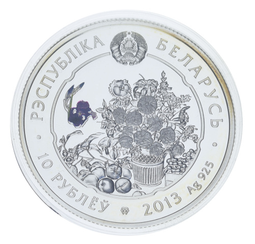 фото Беларусь 10 рублей 2013 Серебро Proof Цветы - Гвоздика