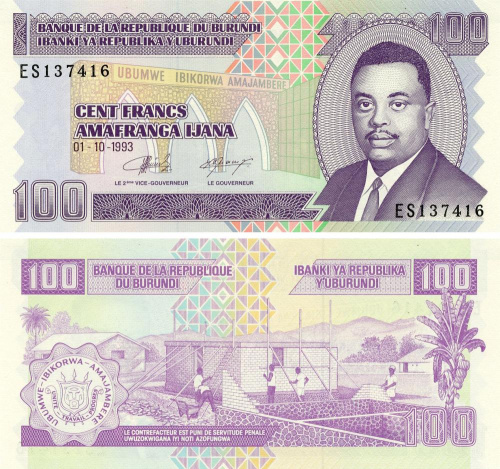 фото Бурунди 100 франков 1993 UNC (P37a)