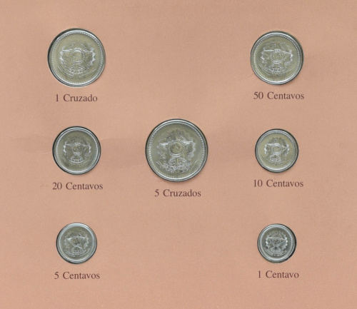 фото Бразилия Набор монет 1986 UNC 1, 5, 10, 20, 50 сентаво, 1, 5 крузадо и 1 марка в сувенирной упаковке