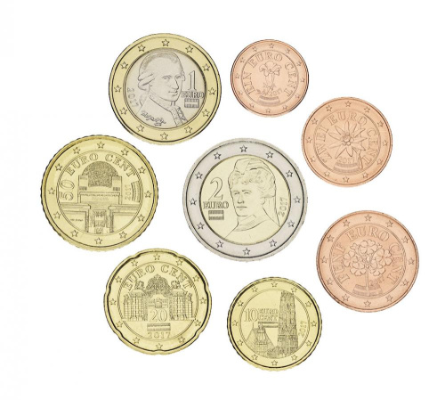 фото Австрия набор из 8 монет евро 2017 UNC 1, 2, 5, 10, 20, 50 центов, 1, 2 евро