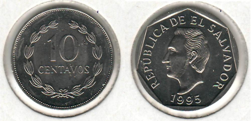 фото Сальвадор 10 сентаво 1995 VF (KM#155b)