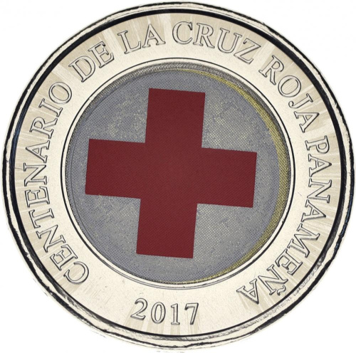 фото Панама 1 бальбоа 2017 Биметалл UNC Красный крест