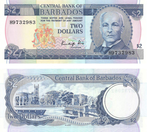 фото Барбадос 2 доллара 1986 UNC (P36)