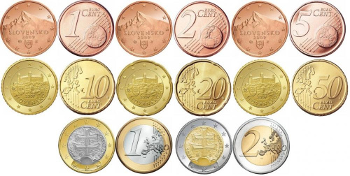 фото Словакия набор из 8 монет евро 2009-2011 UNC 1, 2, 5, 10, 20, 50 евроцентов, 1, 2 евро