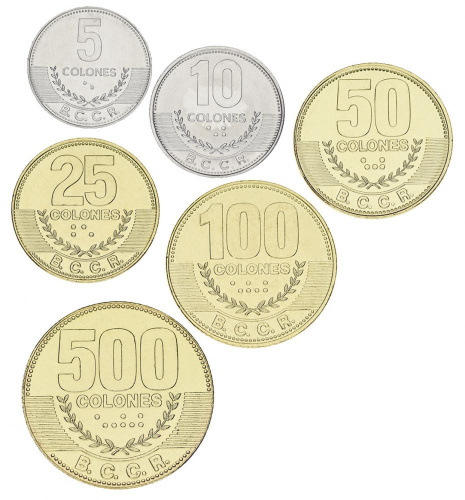 фото Коста-Рика набор из 6 монет 2014-2016 UNC 5, 10, 25, 50, 100, 500 колонов