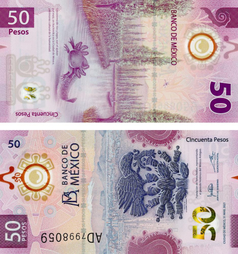 фото Мексика 50 песо 2021 Полимер UNC (PW133)