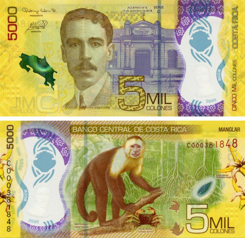 фото Коста-Рика 5000 колонов 2018 (2020) Полимер UNC Обезьяна (PW282)