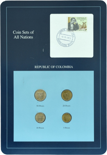 фото Колумбия Набор монет 1990-1991 UNC 5, 10, 20, 50 песо и 1 марка в сувенирной упаковке