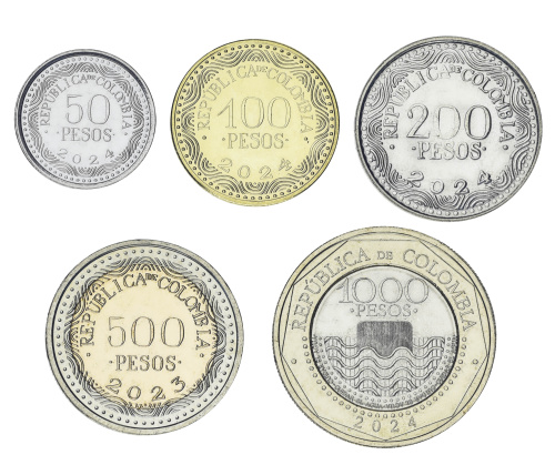 фото Колумбия набор из 5 монет 2023-2026 UNC Животные 50, 100, 200, 500, 1000 песо