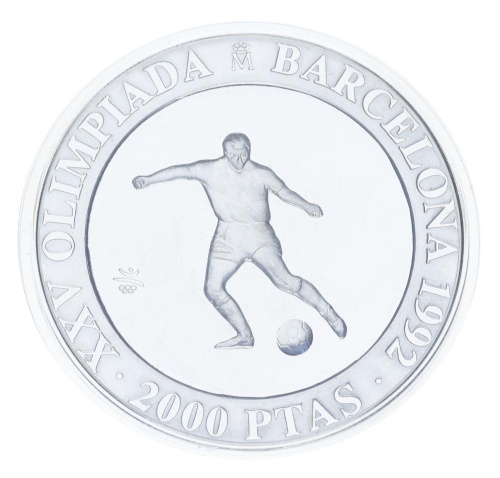 фото Испания 2000 песет 1990 Серебро Proof XXV летние Олимпийские игры в Барселоне в 1992 году - Футбол