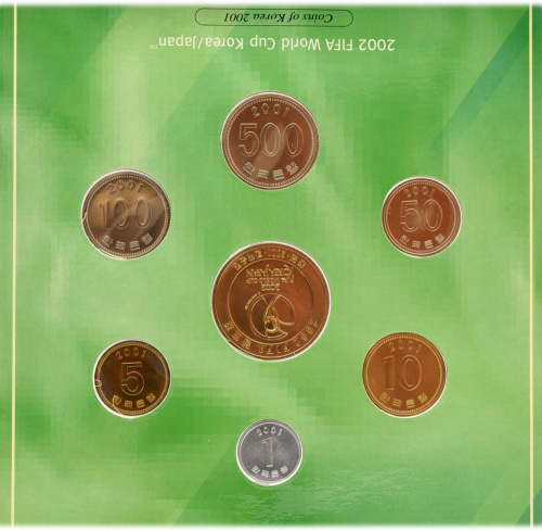 фото Южная Корея набор из 7 монет 2001 UNC Чемпионат мира по футболу в Японии и Корее 2002 года 1-1000 вон