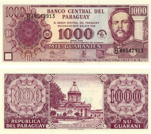фото Парагвай 1000 гуарани 2002 UNC (P221)