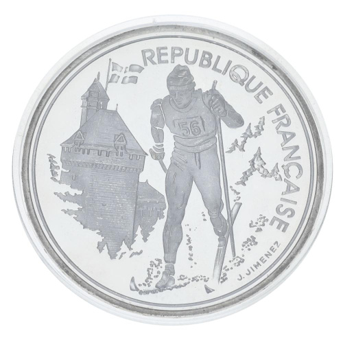фото Франция 100 франков 1991 Серебро Proof XVI Зимние Олимпийские игры 1992 в Альбервиле - Лыжные гонки