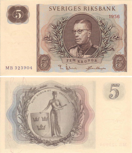 фото Швеция 5 крон 1956 UNC (P42c)