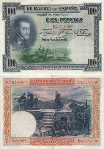 фото Испания 100 песет 1925 F-VF Из оборота (P69)