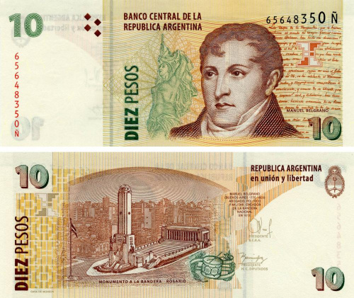 фото Аргентина 10 песо 2014 UNC (P354)