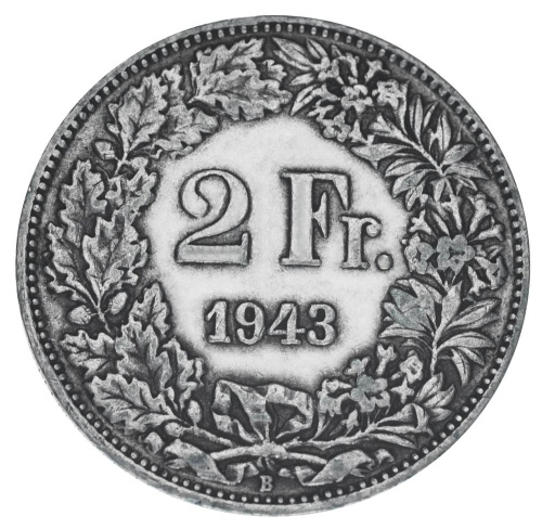 фото Швейцария 2 франка 1943 Серебро F-VF
