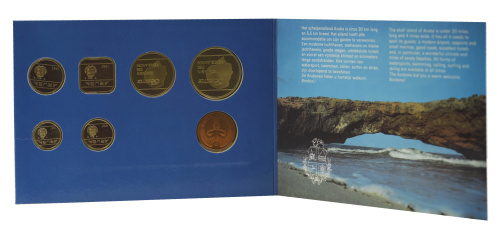 фото Аруба набор из 7 монет 1987 UNC 5, 10, 25, 50 центов, 1, 2,5 флорина, жетон в сувенирной упаковке