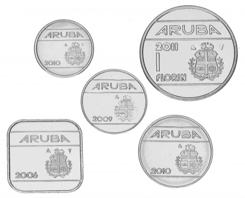 фото Аруба набор из 5 монет 2006-2011 UNC 5, 10, 25, 50 центов, 1 флорин