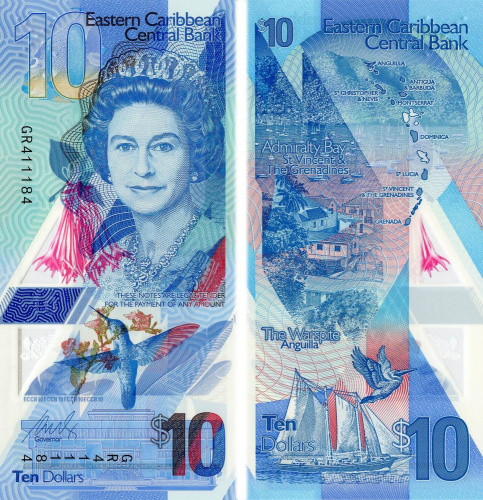 фото Восточные Карибы 10 долларов 2019 Полимер UNC Птица Парусник (PW57)