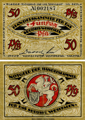 фото Германия Нотгельд  50 пфеннигов 1920 F-VF Арнсберг