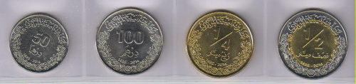 фото Ливия набор из 4 монет 2014 UNC 50, 100 дирхамов, 1/4, 1/2 динаров