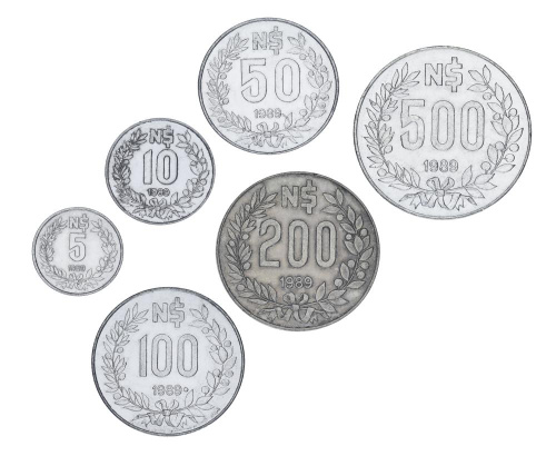 фото Уругвай набор из 6 монет 1989 UNC 5, 10, 50, 100, 200, 500 песо