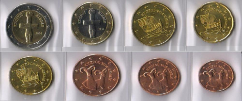 фото Кипр набор из 8 монет евро 2014 UNC 1, 2, 5, 10, 20, 50 евроцентов, 1, 2 евро
