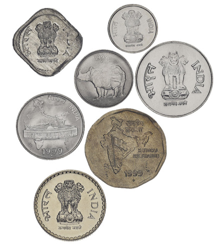 фото Индия набор из 7 монет 1994-1999 VF-AU 5, 10, 25, 50 пайса, 1, 2, 5 рупий