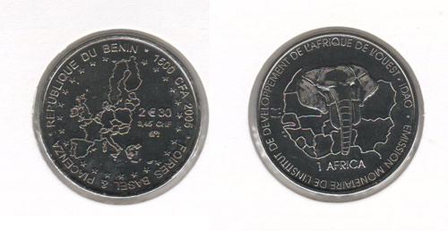 фото Бенин 1500 франков 2005 «Евро» UNC