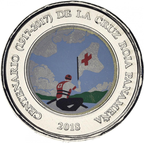 фото Панама 1 бальбоа 2018 Биметалл UNC Красный крест