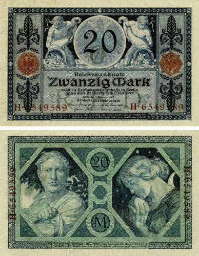 фото Германия 20 марок 1918 AU-UNC (P63)