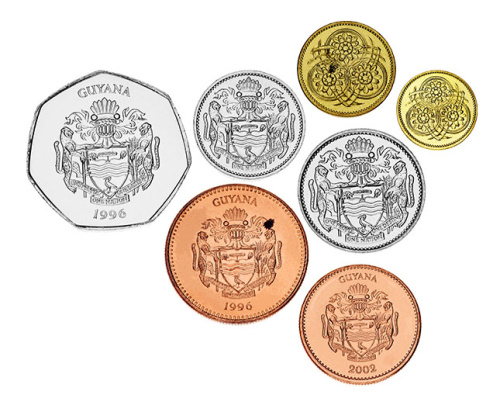 фото Гайана набор из 7 монет 1978-2013 AU-UNC 1, 5, 10, 25 центов, 1, 5, 10 долларов
