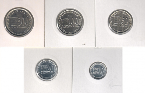 фото Венесуэла набор из 5 монет 2002-2004 UNC 10, 20, 50, 100, 500 боливар