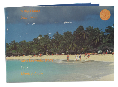фото Аруба набор из 7 монет 1987 UNC 5, 10, 25, 50 центов, 1, 2,5 флорина, жетон в сувенирной упаковке