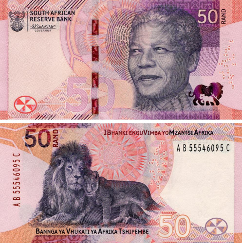 фото ЮАР 50 ранд 2015 UNC Лев Львица (PW150)