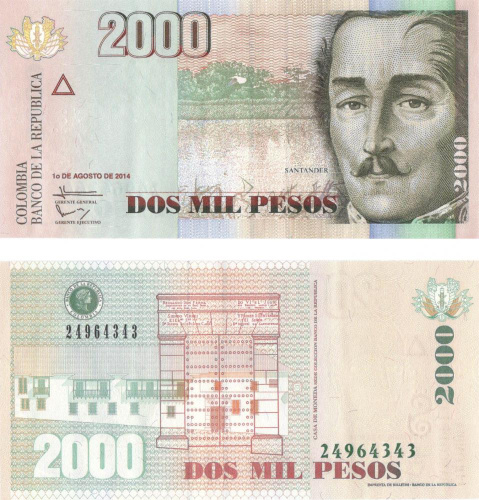 фото Колумбия 2000 песо 2014 UNC (P457t)