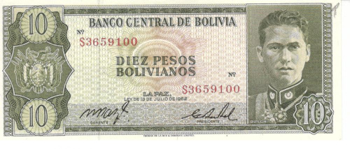 фото Боливия 10 боливиан 1962 UNC (P154)