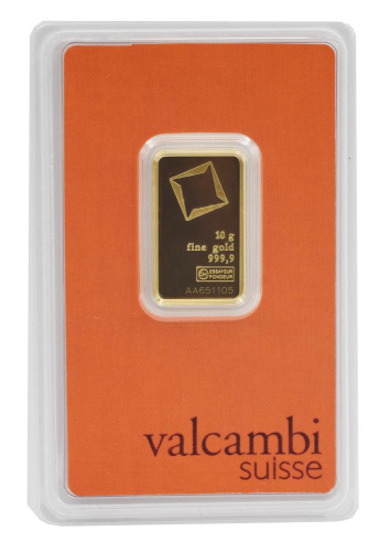 фото Швейцария Инвестиционный золотой штампованный слиток Золото Au 999,9 10 грамм Valcambi