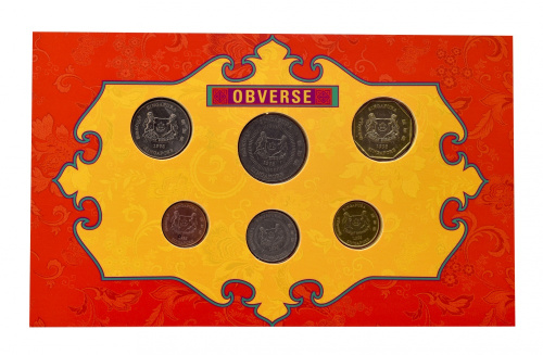фото Сингапур набор из 7 монет 1998 UNC 1, 5, 10, 20, 50 центов, 1, 5 долларов в сувенирной упаковке