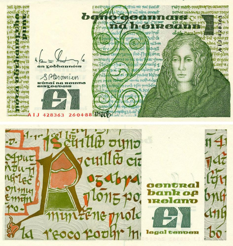 фото Ирландия 1 фунт 1988 UNC (P70d)