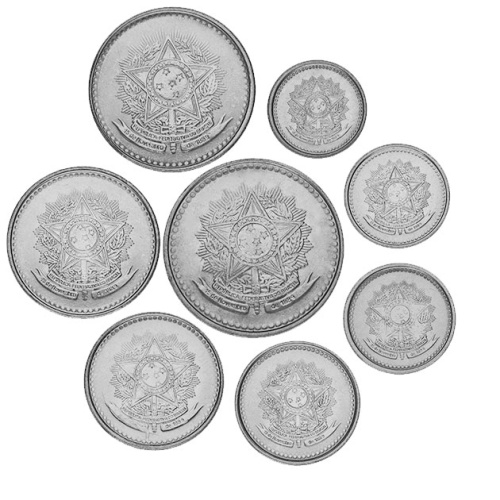 фото Бразилия набор из 8 монет 1986-1988 UNC 1, 5, 10, 20, 50 сентаво, 1, 5, 10 крузадос