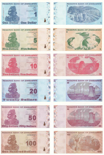 фото Зимбабве набор из 6 банкнот 2009 UNC