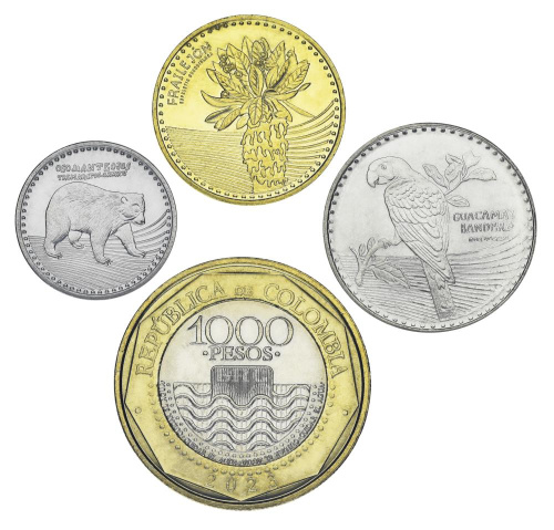 фото Колумбия набор из 4 монет 2022-2023 UNC Животные 50, 100, 200, 1000 песо