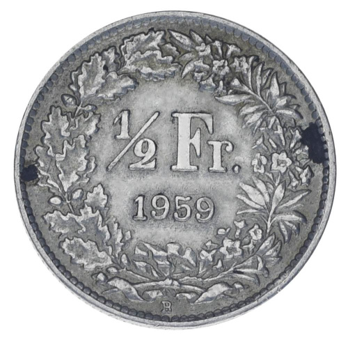 фото Швейцария 1/2 франка 1959 Серебро F-VF (Ag 835, 2,5 грамма)