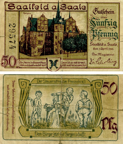 фото Германия Нотгельд  50 пфеннигов 1921 F-VF Заальфельд